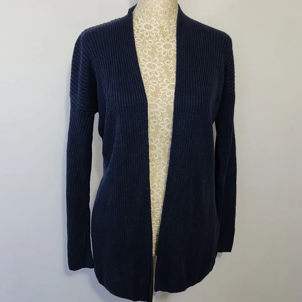 Eileen Fisher Women's Blue 100% Organic Linen Ribbed Long Sleeve Cardigan XS/TP